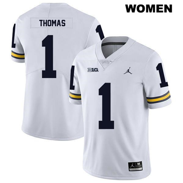 Women's NCAA Michigan Wolverines Ambry Thomas #1 White Jordan Brand Authentic Stitched Legend Football College Jersey PU25P04DU